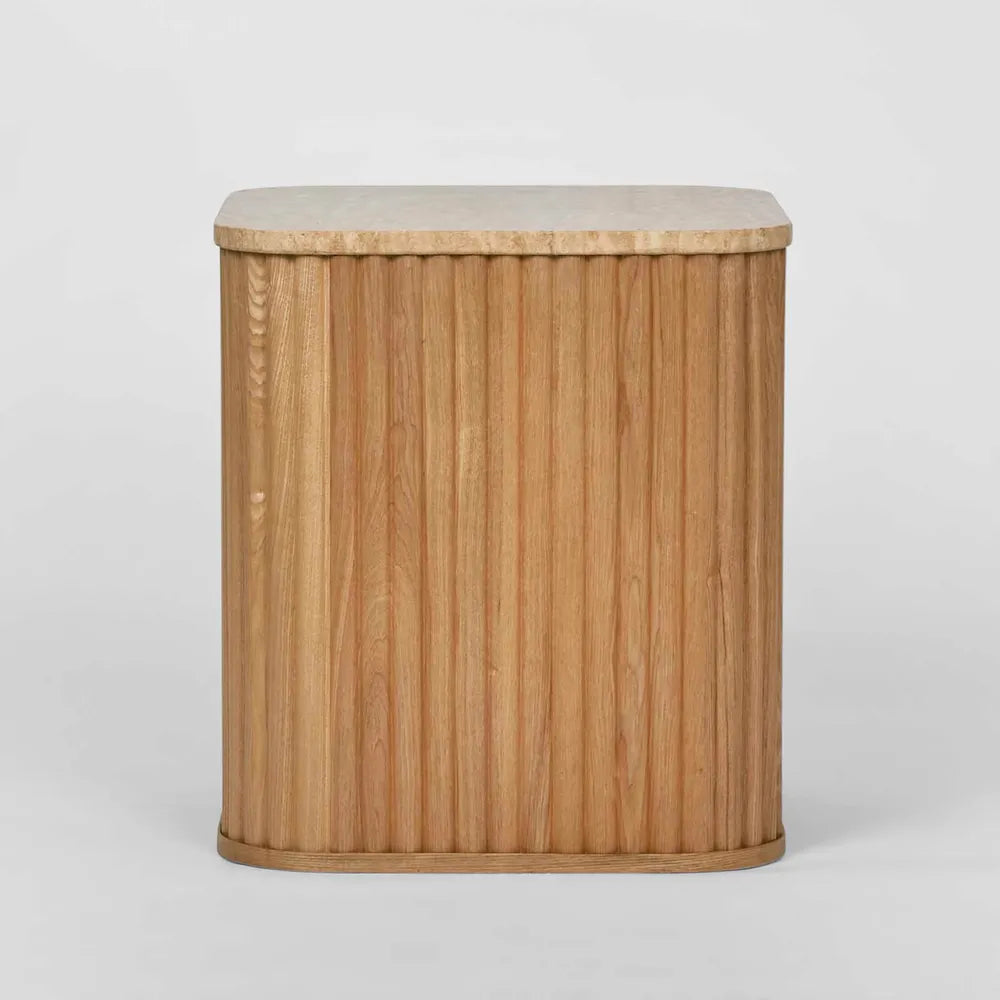 Surti Travertine & Oak Side Table