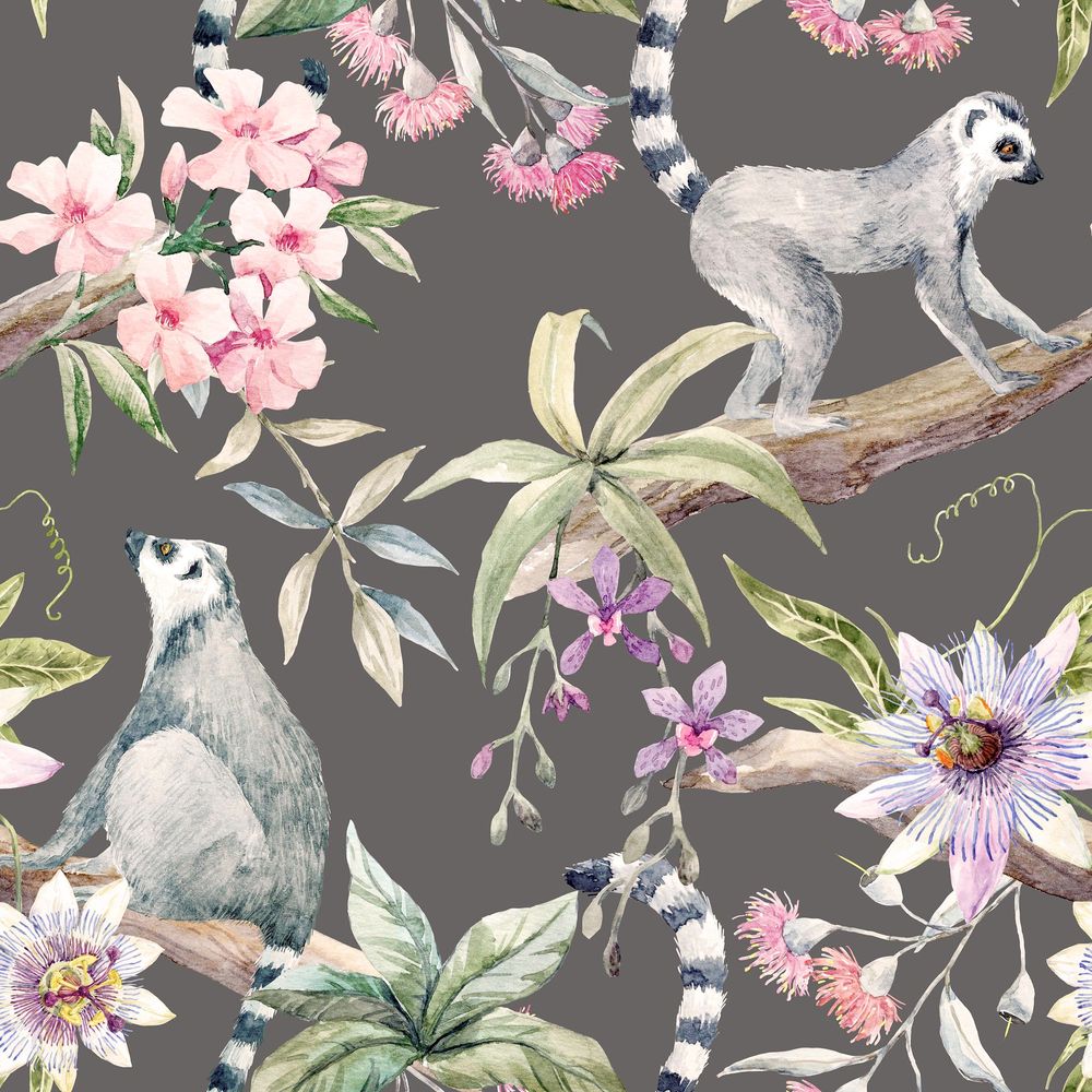 New Concept Moveable Wall Paper - Lemurs & Passionflower