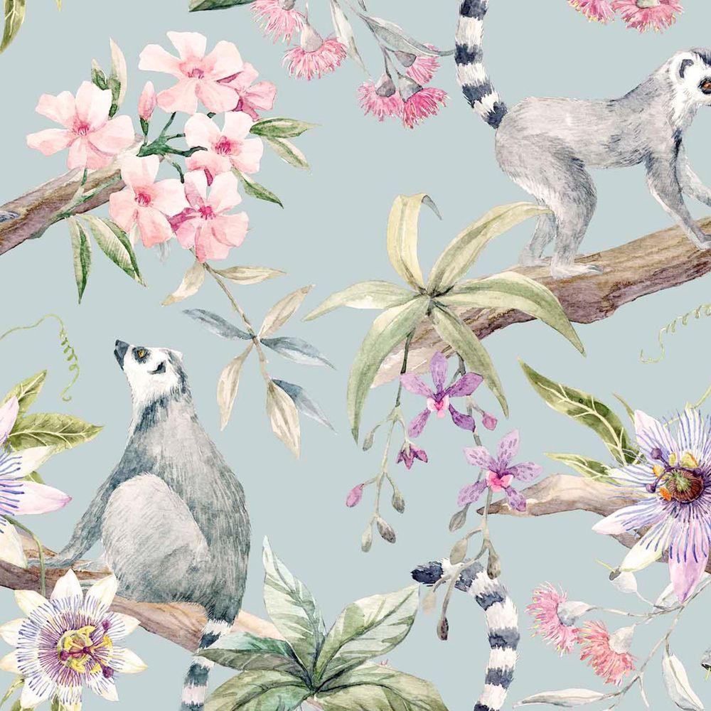 New Concept Moveable Wall Paper - Lemurs & Passionflower