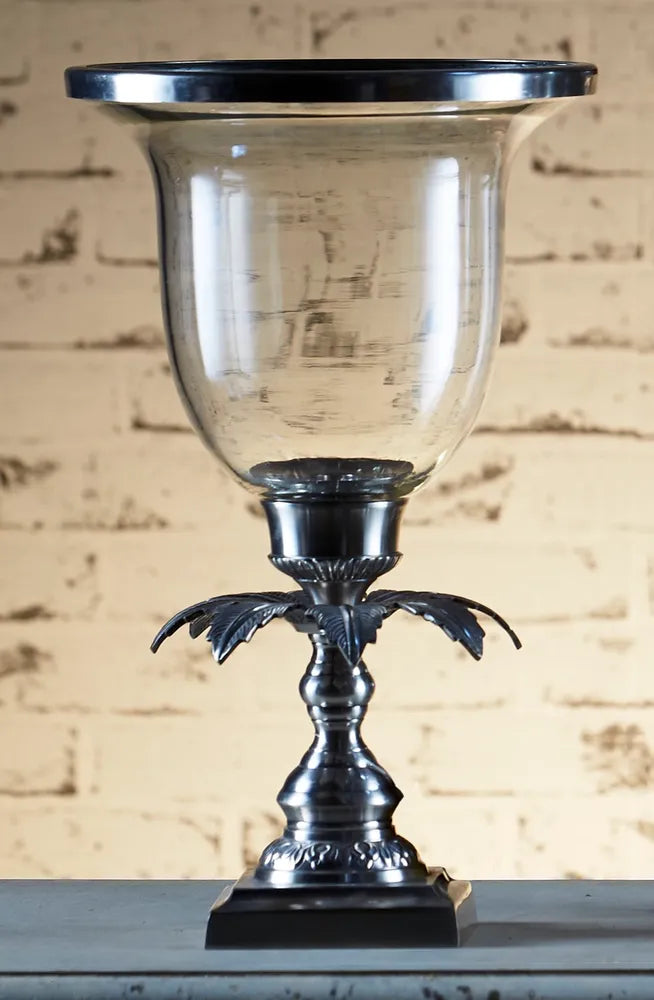 Plantation Hurricane Candle Holder Vase in Silver