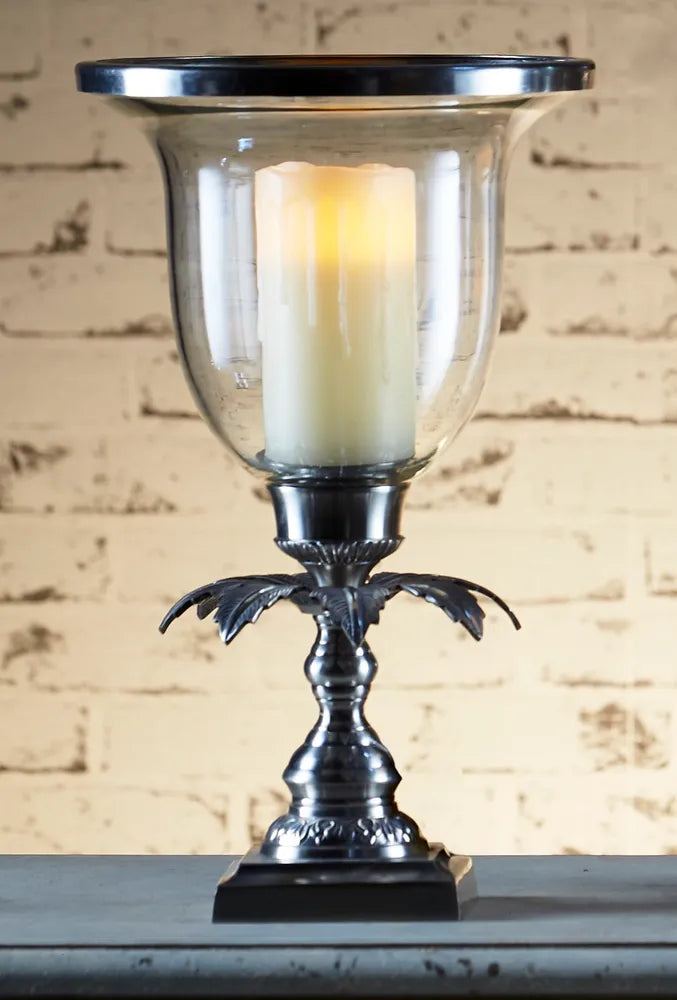 Plantation Hurricane Candle Holder Vase in Silver