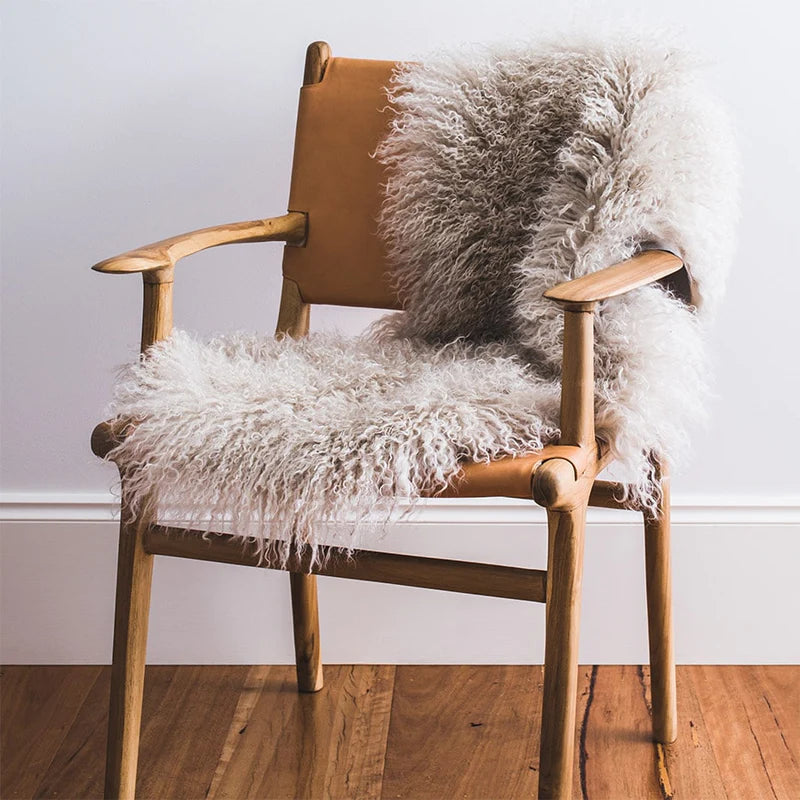 Mongolian  Sheepskin Large Rug/Throw in Fawn