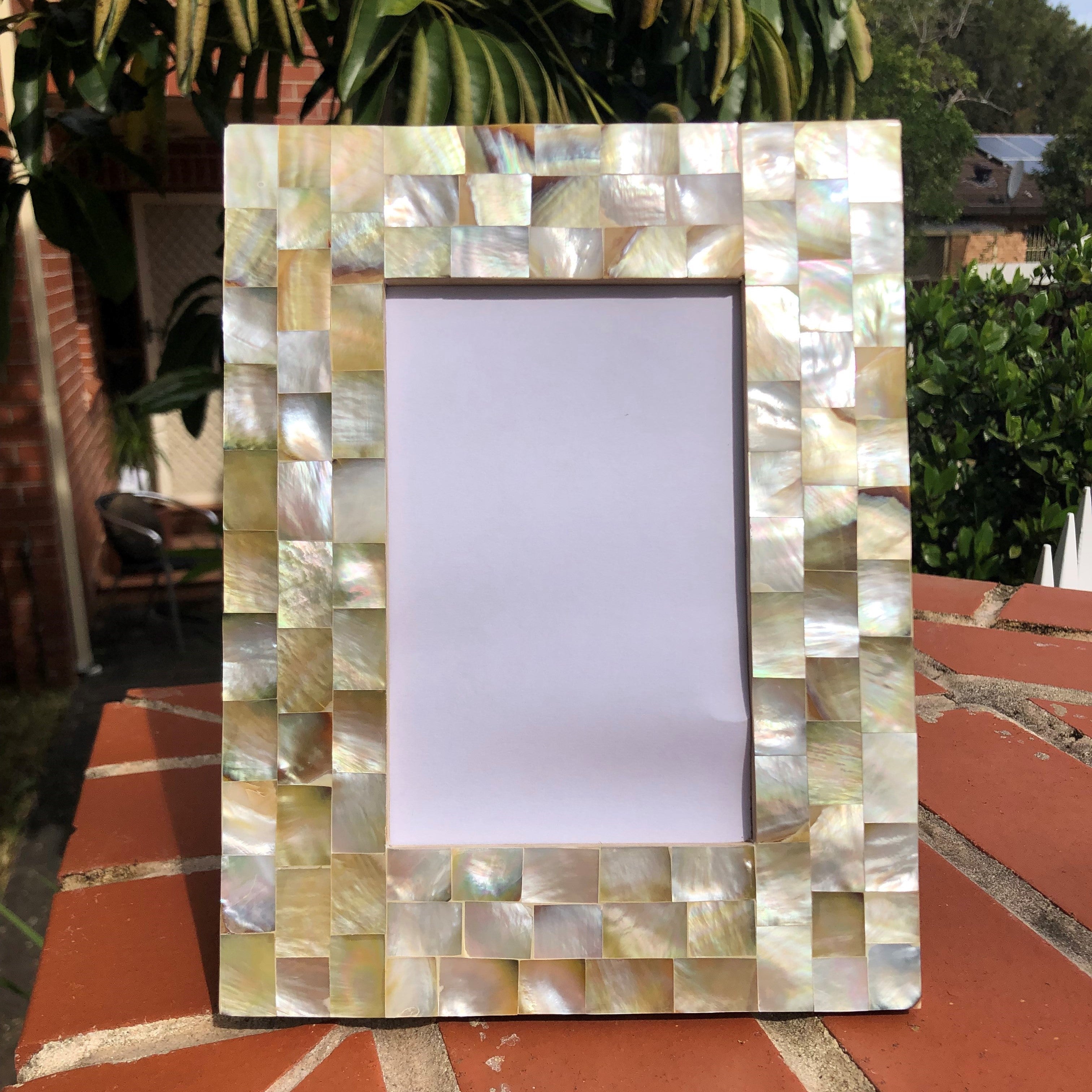 Mother of Pearl Inlay Side Table/Stool in Blue