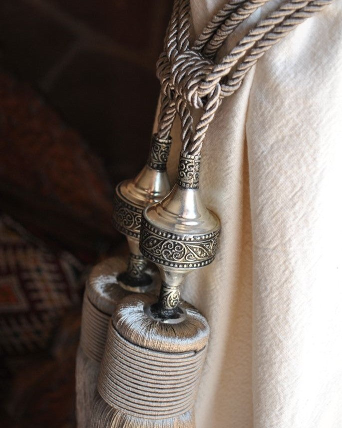 Moroccan Cactus Silk & White Brass Curtain Tie Back
