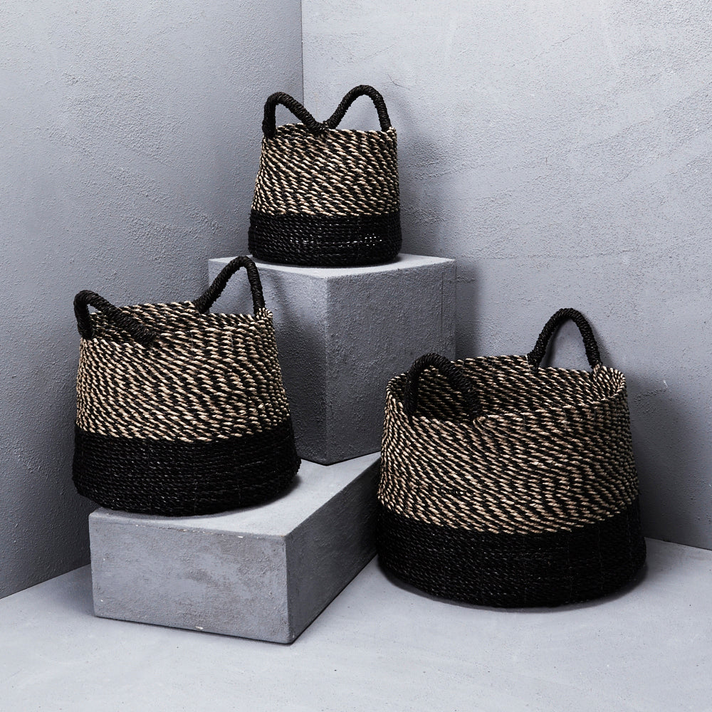 Set Of 3 Baskets - Black & Natural