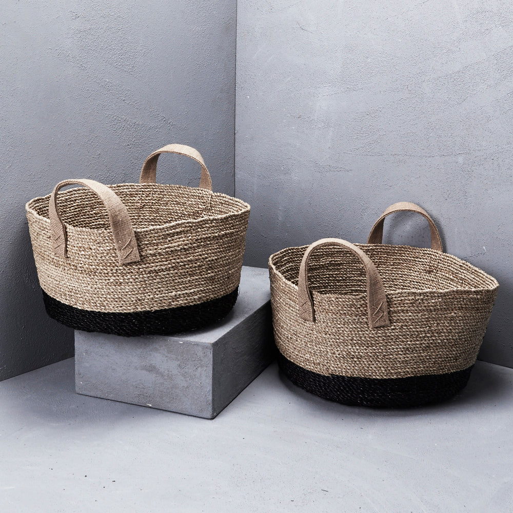 Set Of 2 Grass Baskets with Hessian Handles