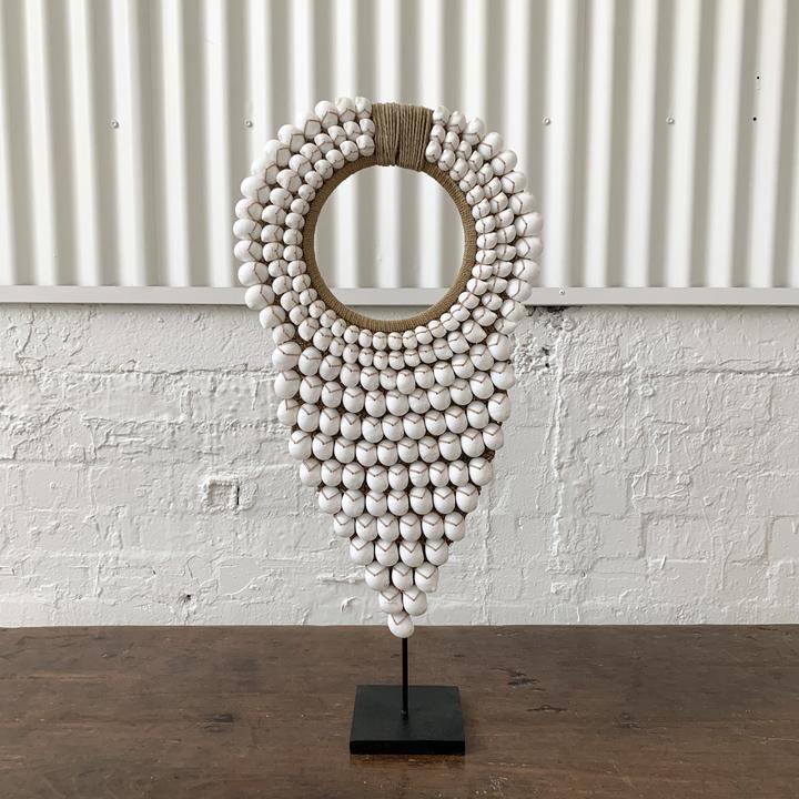 Cowrie Shell Long Necklace on Stand