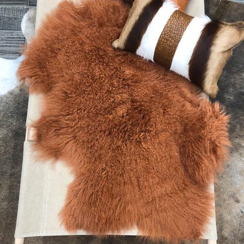Mongolian Sheepskin Medium Rug/Throw in Burnt Orange