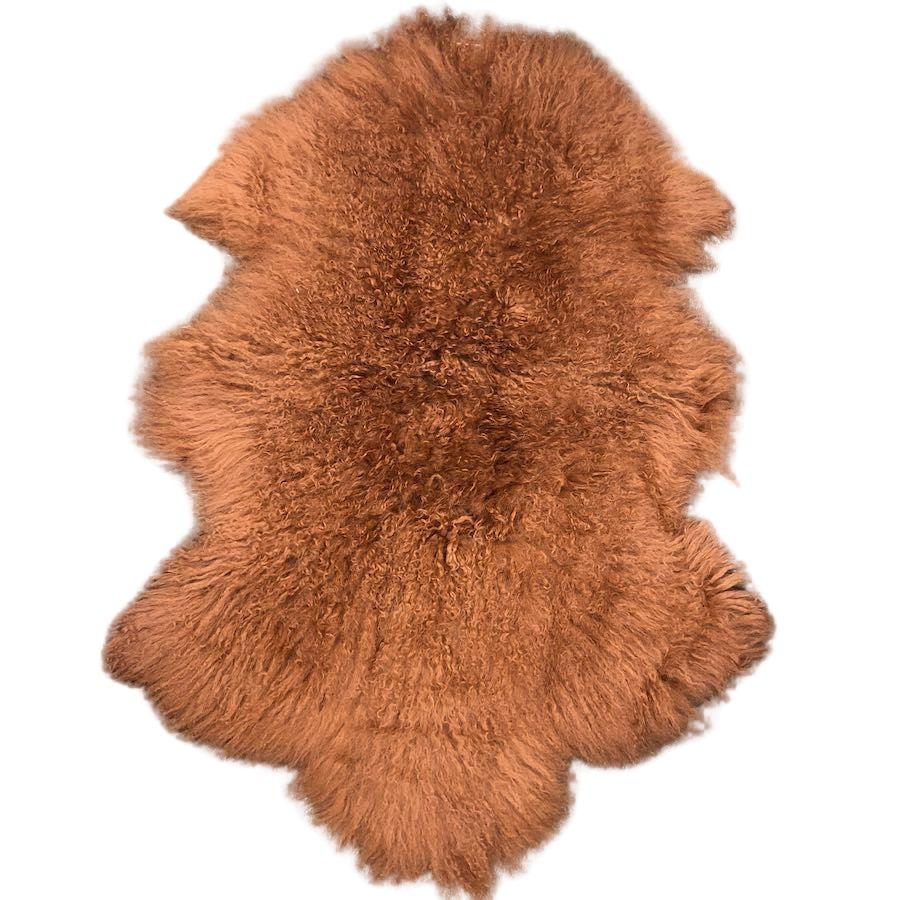 Mongolian Sheepskin Medium Rug/Throw in Burnt Orange