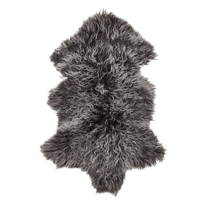 Mongolian Sheepskin Medium Rug/Throw in Grey & White