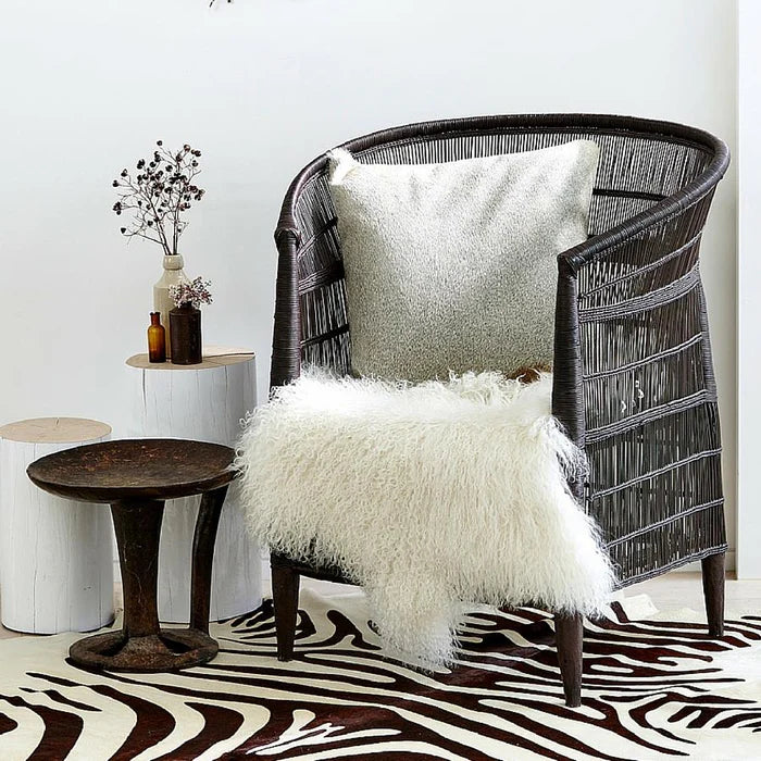 Mongolian  Sheepskin Rug/Throw in White