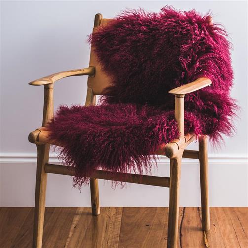 Mongolian  Sheepskin Large Rug/Throw in Wine