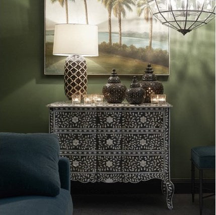 Bone Inlay Floral Side Table in Blush