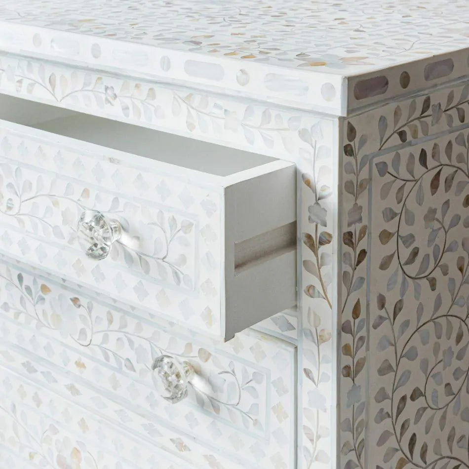 Bone Inlay Extra Large Bedside Chest in White