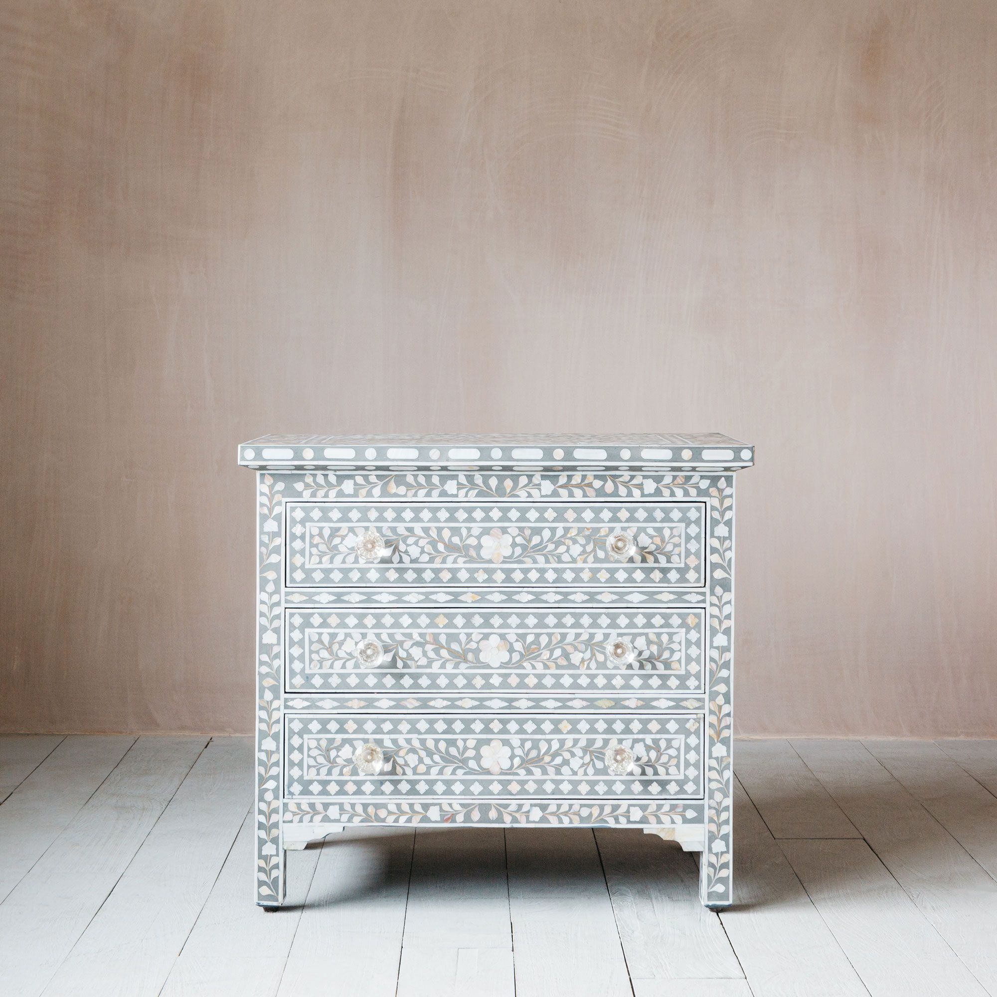Upsized Mother of Pearl Bedside Table in Grey