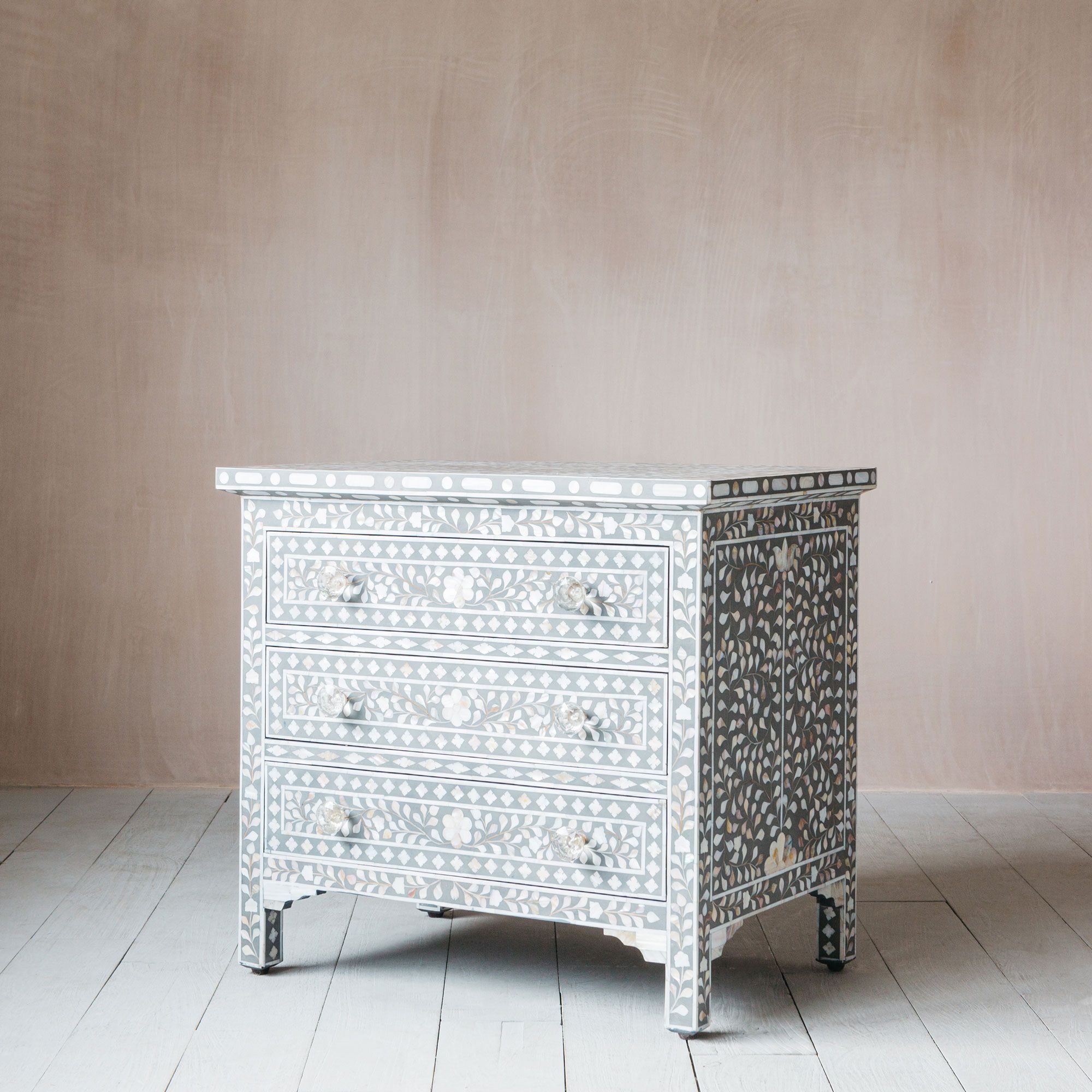 Upsized Mother of Pearl Bedside Table in Grey