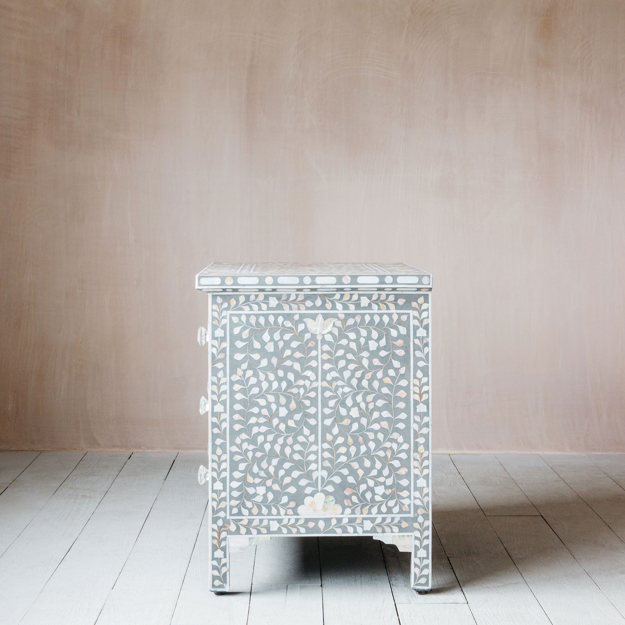 Upsized Mother of Pearl Bedside Table in Grey