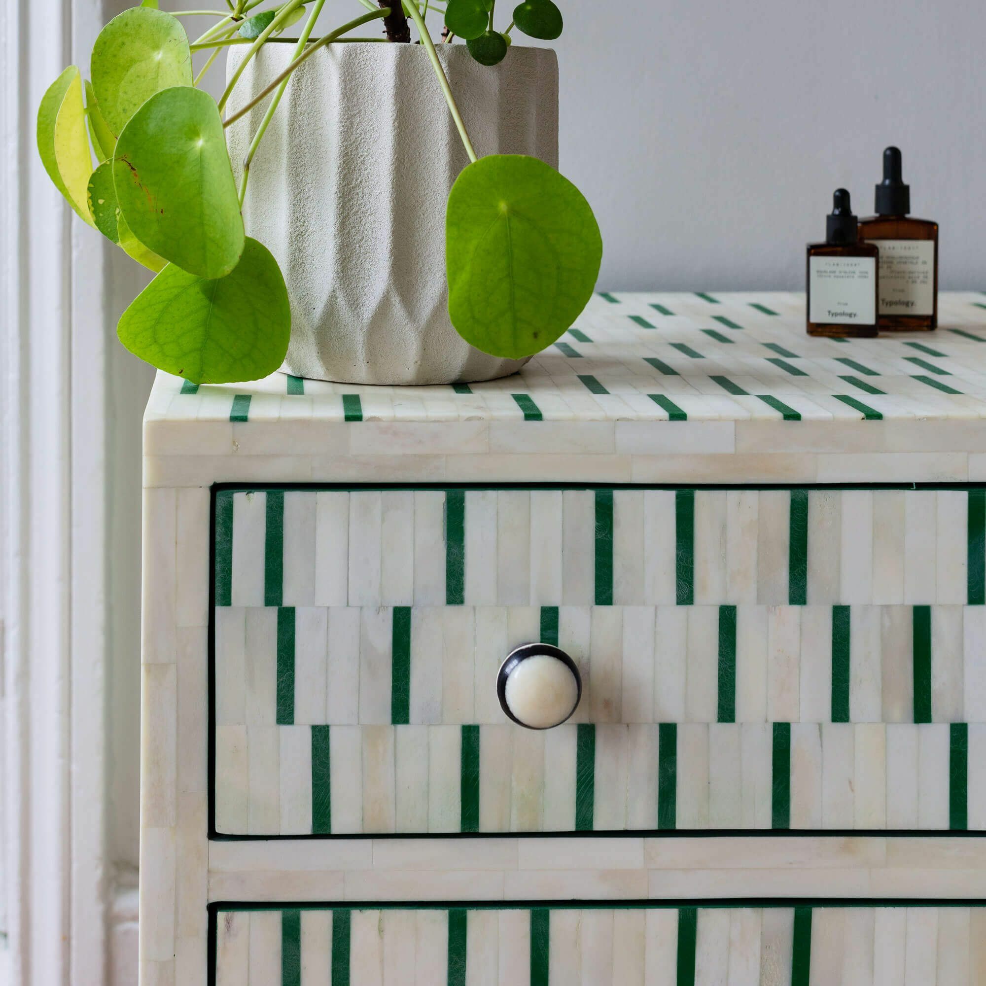 Dash Bone Inlay Bedside Table in Green