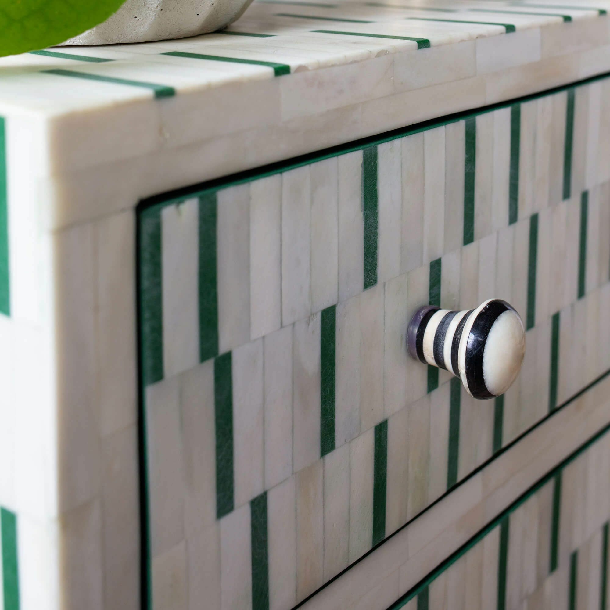 Dash Bone Inlay Bedside Table in Green