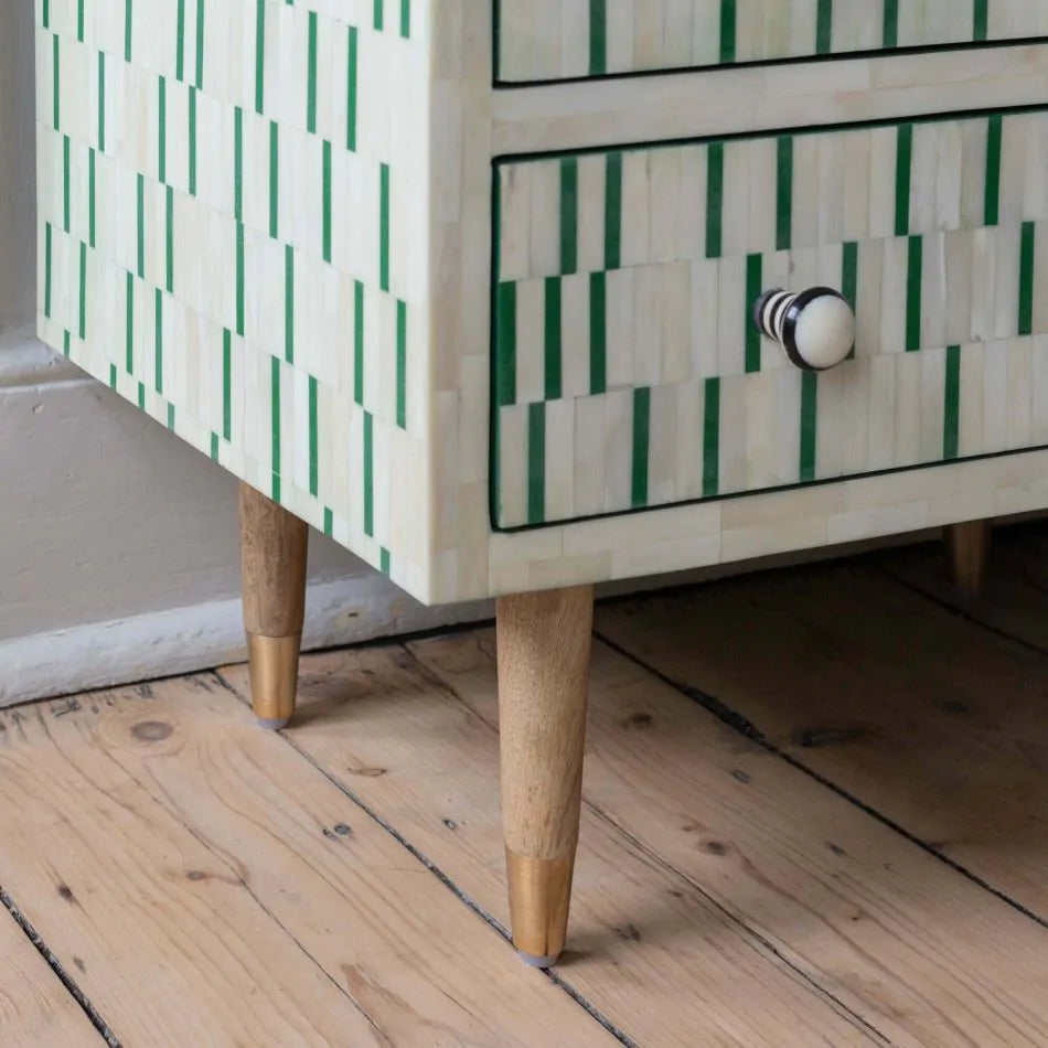 Dash Bone Inlay Bedside Table in Green