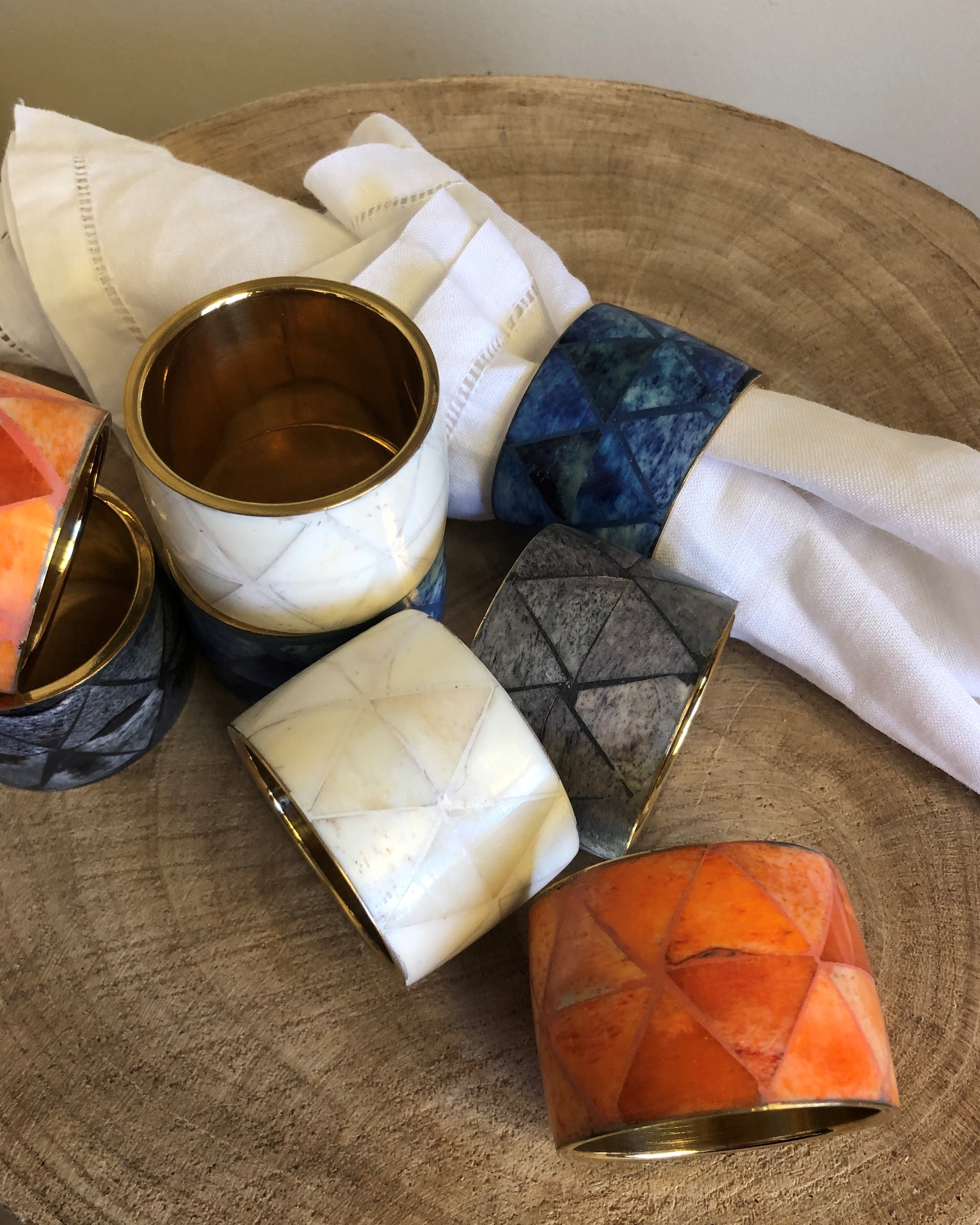 Bone Inlay Napkin Ring in Blue
