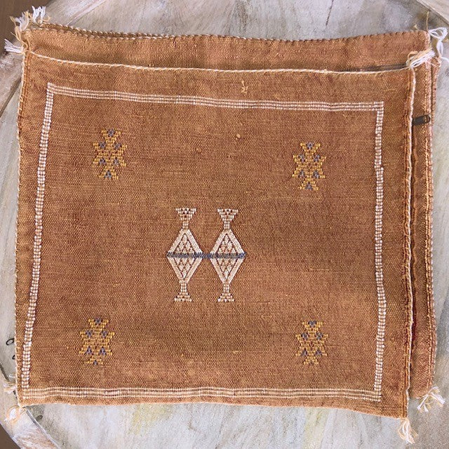 Genuine Moroccan Cactus Silk Pillow in Ochre
