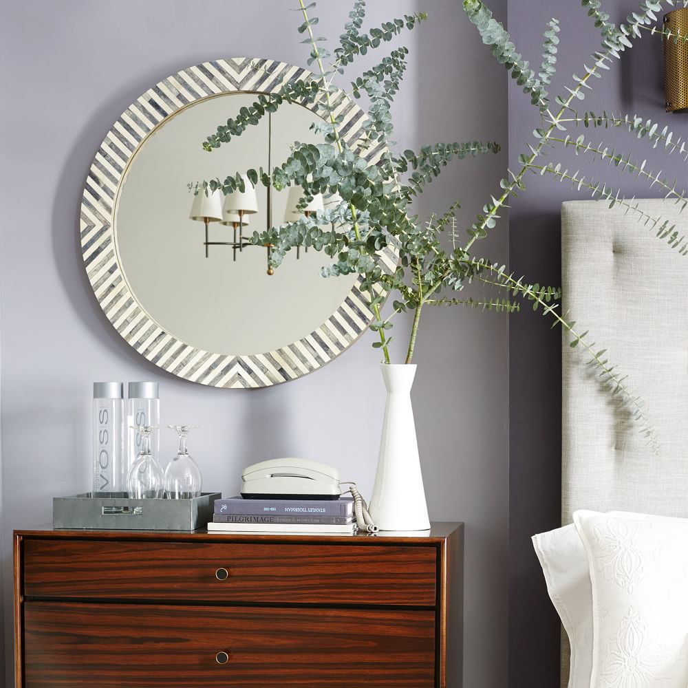 Bone Inlay Round Side Table in White with Gold Legs
