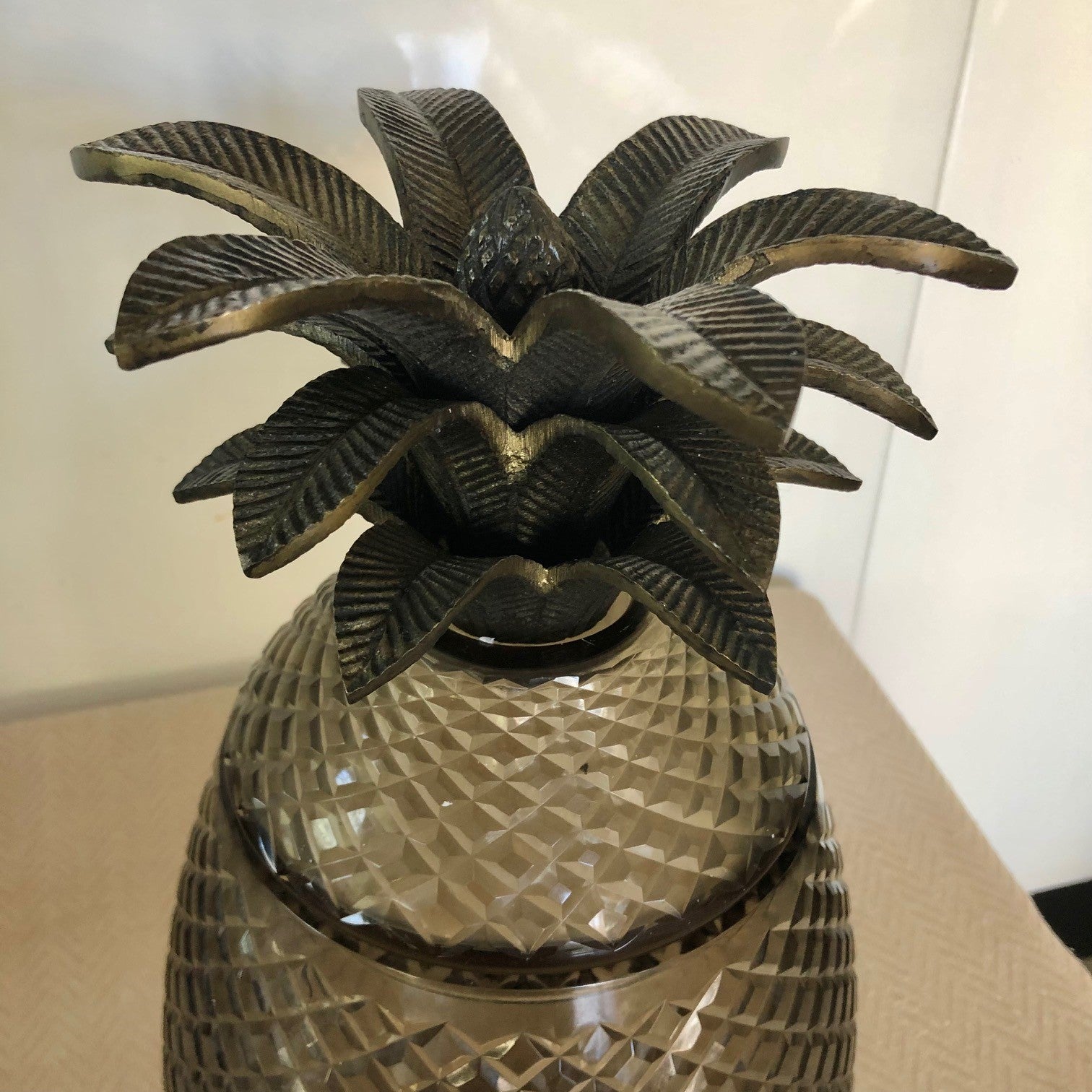 Cut Glass Pineapple Decor/Ice Bucket in Smoke
