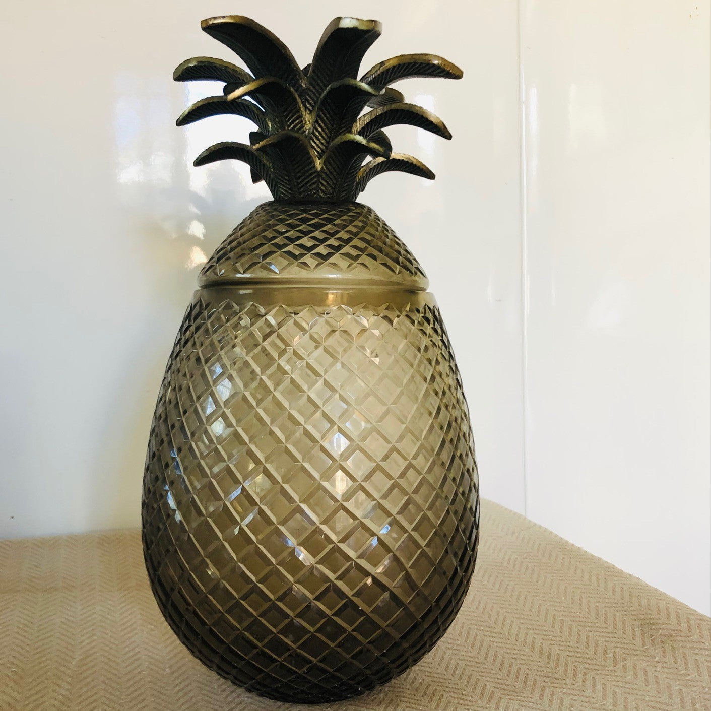 Cut Glass Pineapple Decor/Ice Bucket in Smoke