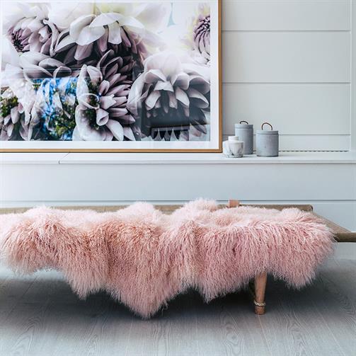 Mongolian  Sheepskin Large Rug/Throw in Rose