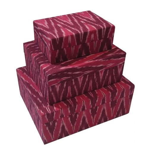 Ikat Fabric Box - Set of 3 - in Pink