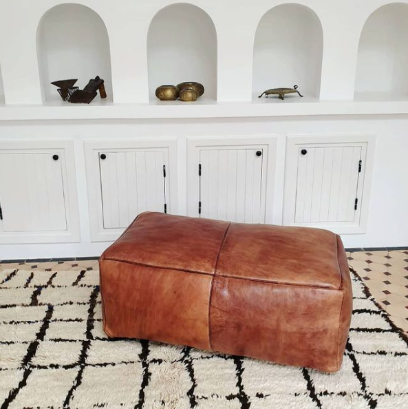 Rectangular Leather Pouffe