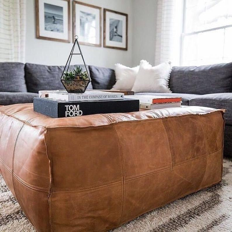 Rectangular Leather Pouffe