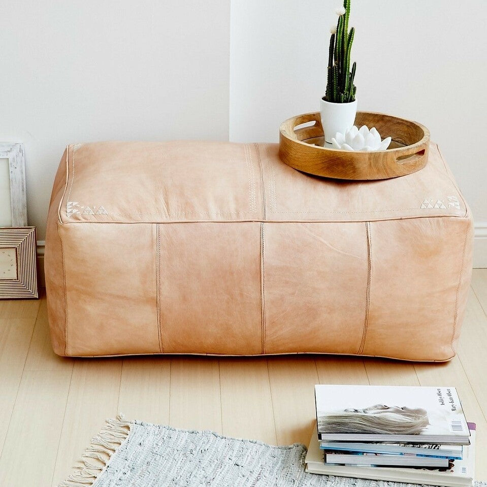 Rectangular Leather Pouffe
