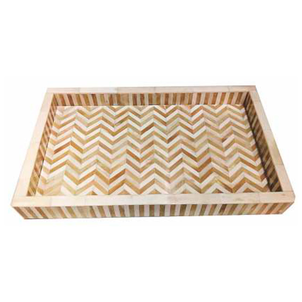Bone Inlay Rectangular Tray in Chevron Natural
