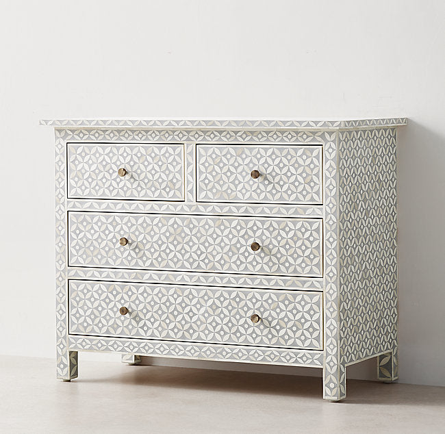Bone Inlay 4 Drawer Chest in Chevron Black