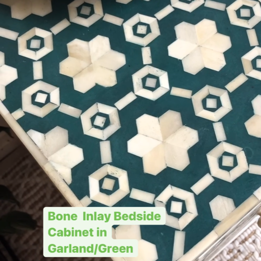 Mother of Pearl Inlay Bedside Table with 2 Drawers in Green