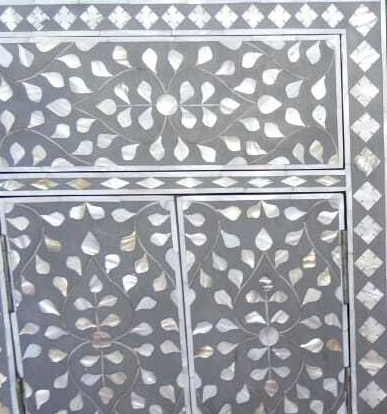 Mother of Pearl Inlay  Bedside Cabinet in Speckled/Grey