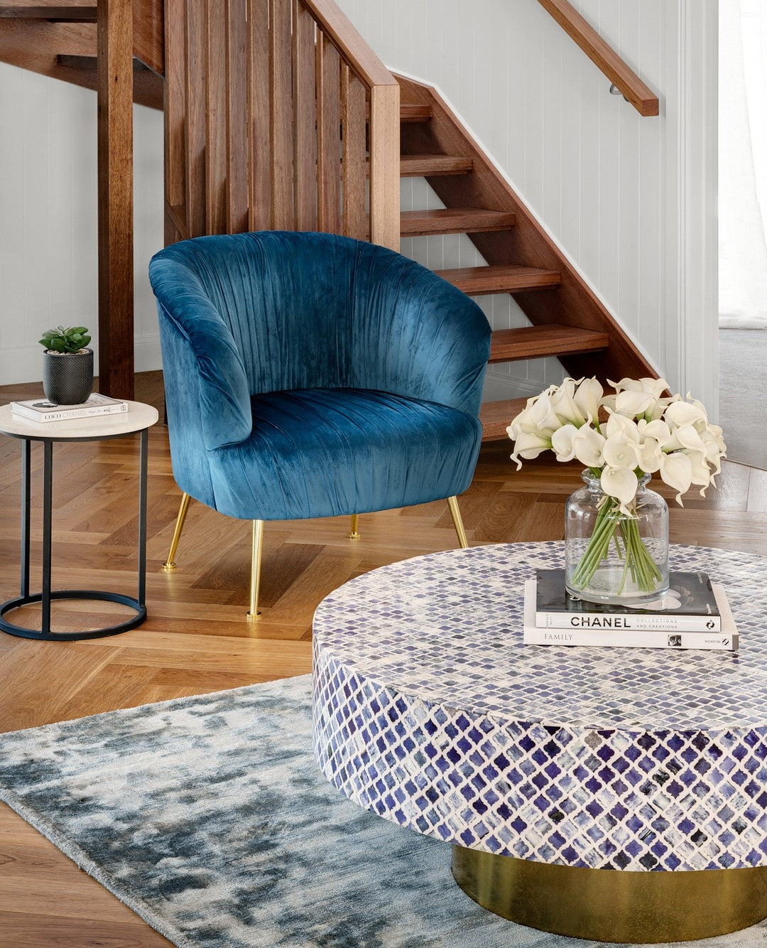 Bone Inlay Hannah Coffee Table in Blue