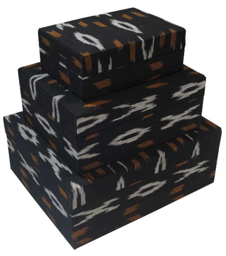 Ikat Fabric Box - Set of 3 - in Tan