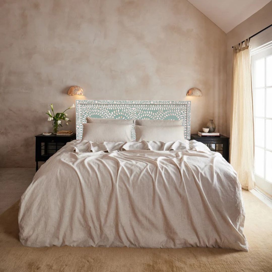 Bone Inlay Square Bedhead in Sage