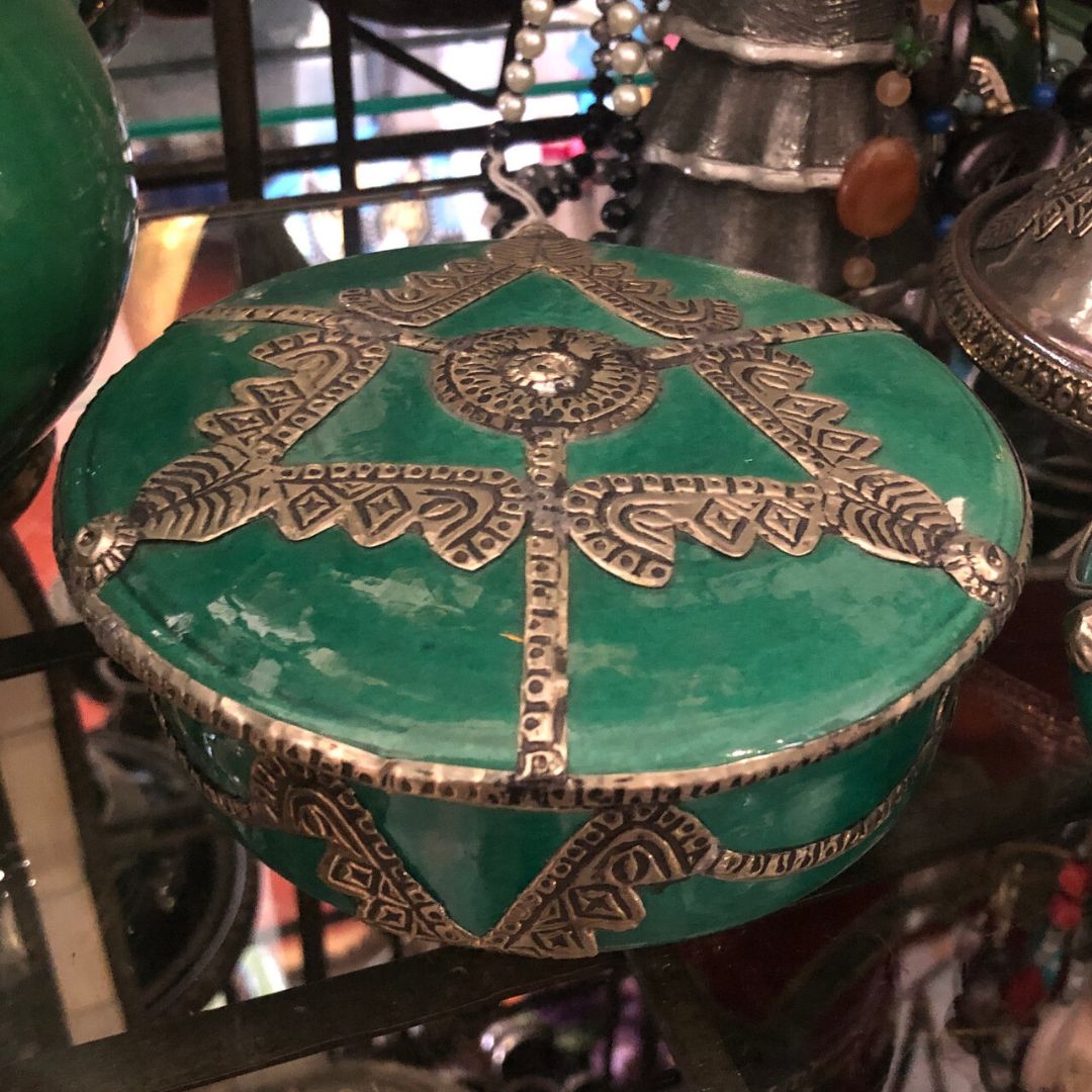 Safi Box with Lid with Silver Nickel Embellishments in Sea Green