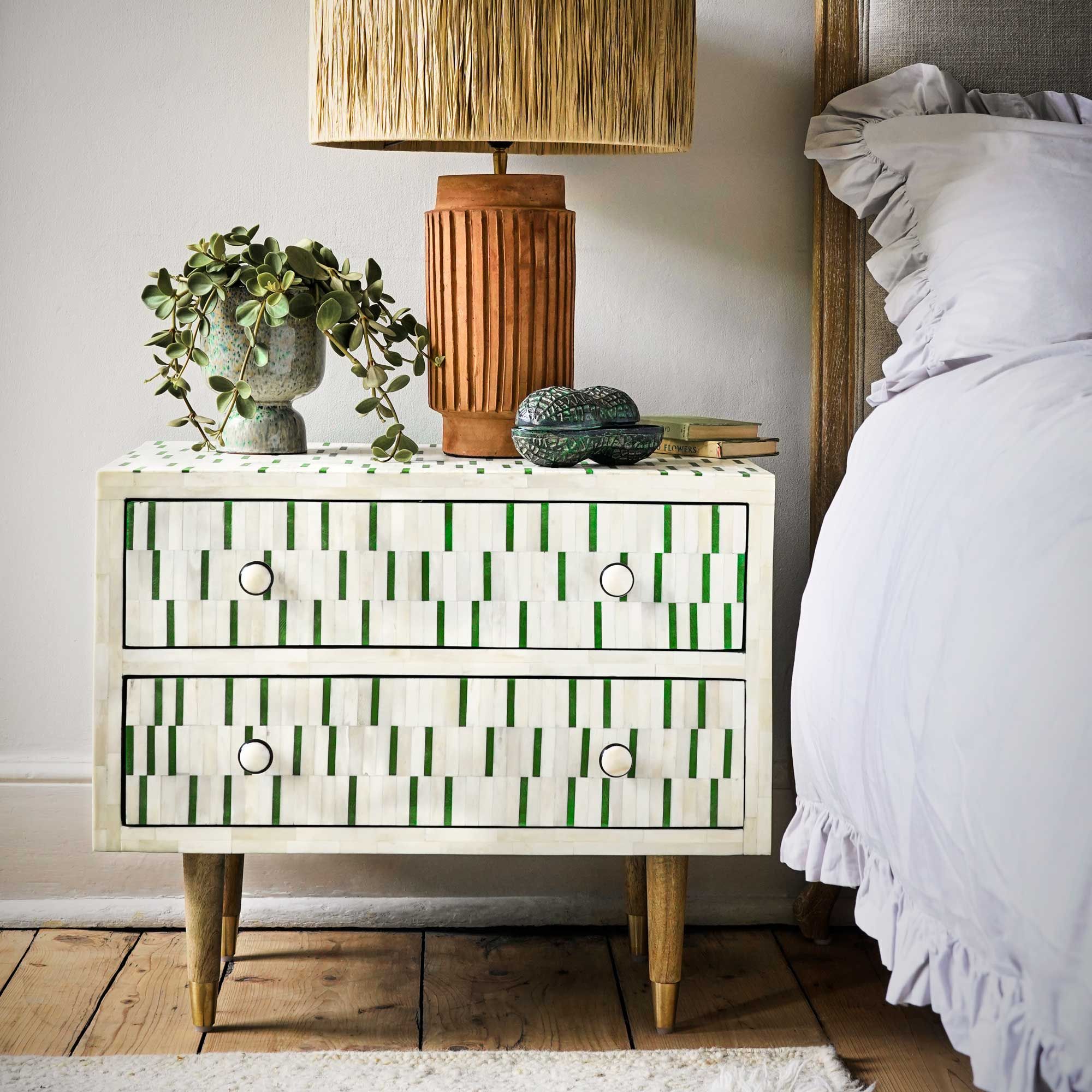 Dash Bone Inlay Bedside Table in Green