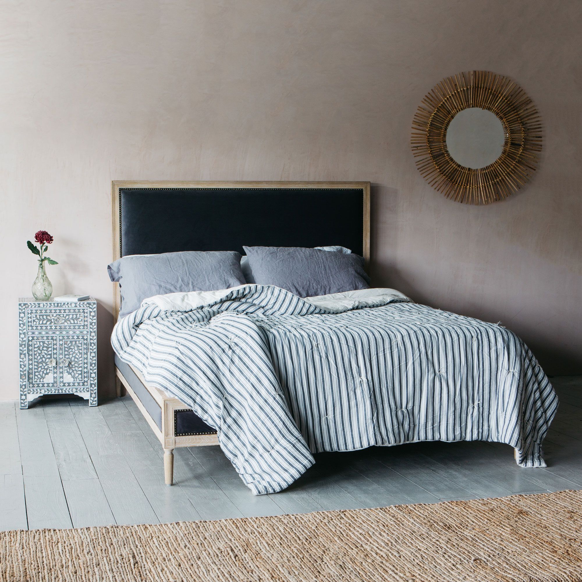 Mother of Pearl Inlay Bedside Cabinet in Grey