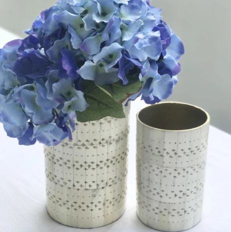 Bone Inlay Vase in Ivory Lace