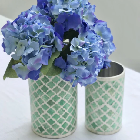 Bone Inlay Vase in Quatrefoil Emerald