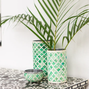 Bone Inlay Vase in Quatrefoil Emerald