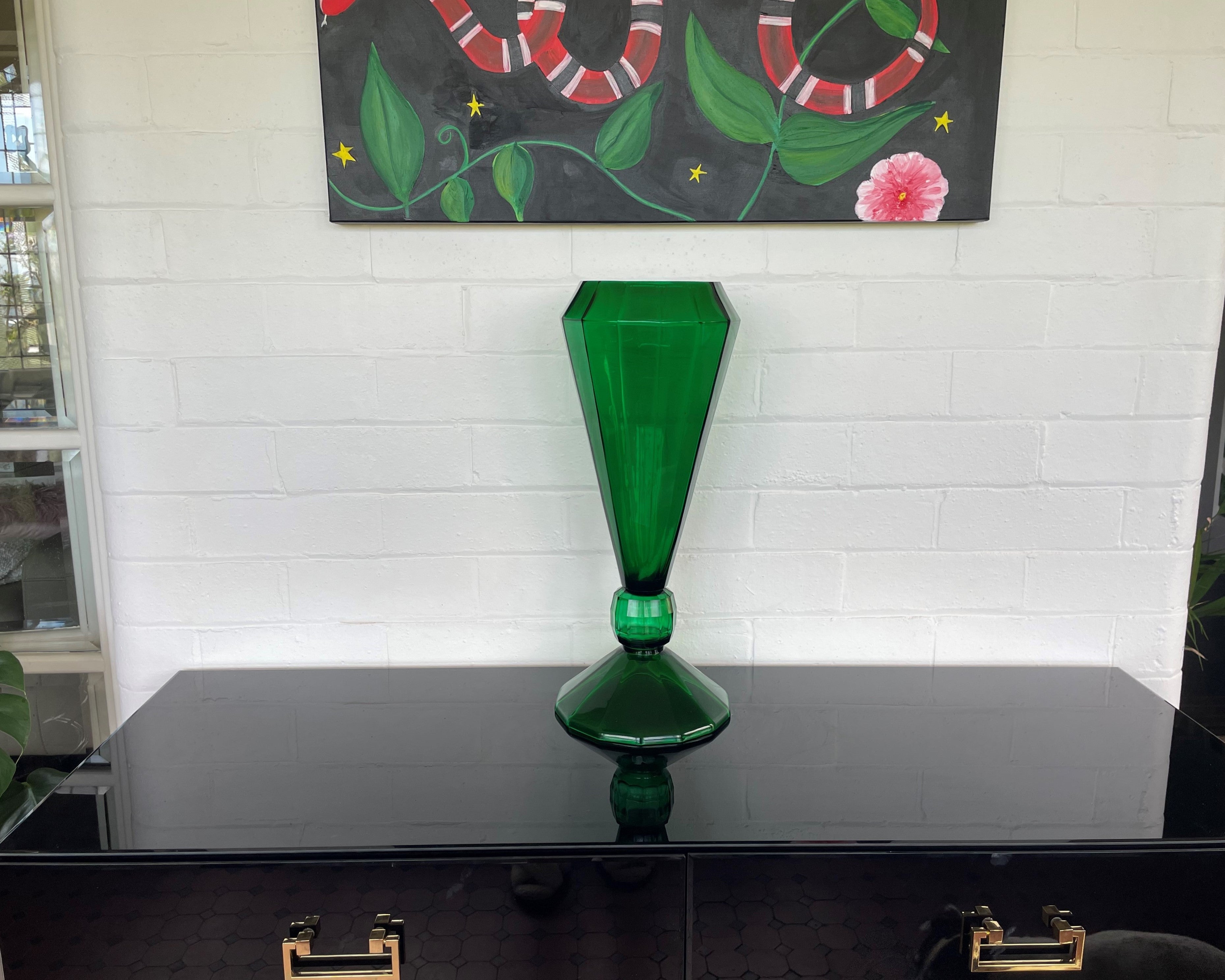 Deco Crystal Vase in Green