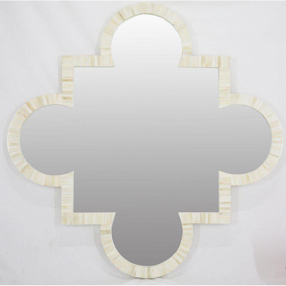 Mother of Pearl Inlay Round Mirror in White