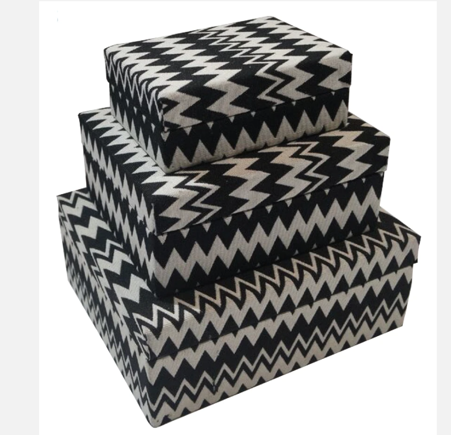 Ikat Fabric Box - Set of 3 - in  Chevron
